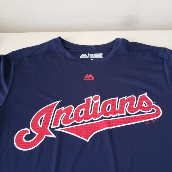 Majestic Cleveland Indians Cool Base S/S T-Shirt Tee Men's Size Small Blue NWOT - Picture 2 of 10